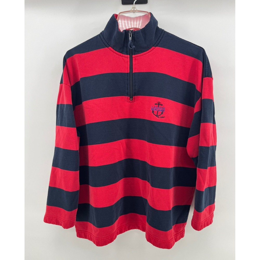 Lauren Ralph Lauren‎ Striped 1/4 Zip Pullover Sweatshirt Red Navy Anchor Size L - Picture 2 of 9